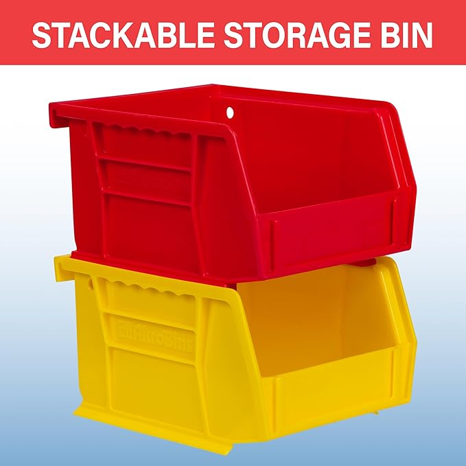 Akro-Mils 30210 AkroBins Plastic Storage Bins, Space-Saving Stackable Bins for Garage, Pantry, Craft Organization, 5-" x 4-" x 3-", Red, 24-Pack