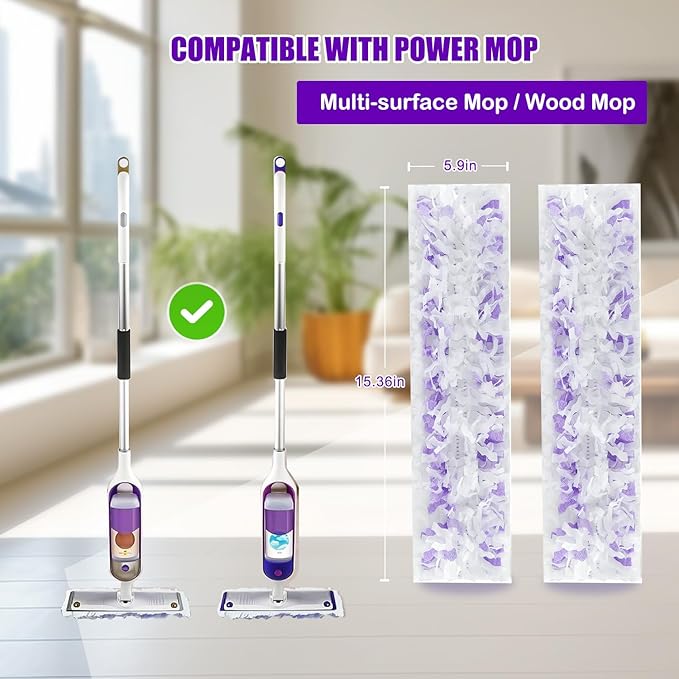 Power Mop Pads Refills for Swiffer PowerMop Multi-Surface Mopping Pad Disposable Replacement Mop Pads Compatible with Swiffer PowerMop,Safe on All Finished Floors,18 Count.