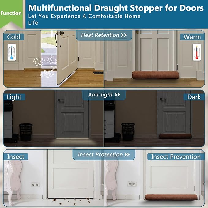Triangle Under Door Draft Stopper 40 inch Weighted Draft Blocker Bottom Seal Noise Air Guard for Doors and Windows, Brown
