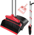 Broom and Dustpan Set with Long Handle – Upright Standing Broom Combo with Self-Cleaning Teeth & Windproof Dustpan, Floor Sweeper for Home, Kitchen, Pet Hair, Indoor Outdoor Use