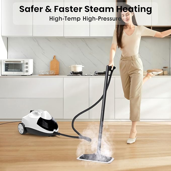 Steam Cleaner 1.5L Steamer for Cleaning Fast Heating 6-in-1 Multi-Surface with 8 Accessories UL499 Certified Portable High Pressure Steam Cleaner for Home, Car, Floors, Sofas, Tiles, Grout