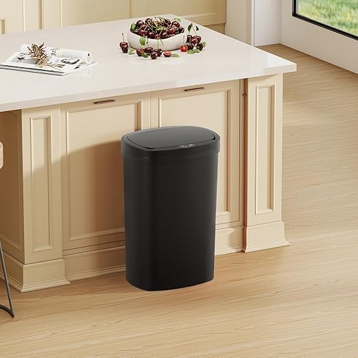 Automatic Motion Sensor Bathroom Trash Can with Lid, 13 Gallon Touchless Trash Bin, Smart Dog Proof Garbage Can, Touch Free Waste Basket for Toilet, Office, Bedroom,Black