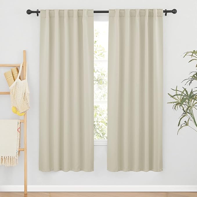 RYB HOME Blackout Curtains for Living Room, Back Tab & Rod Pocket Top Insulating Window Decor for Bedroom Dining Classroom Home Office, W 62 x L 72, Beige, 2 Panels