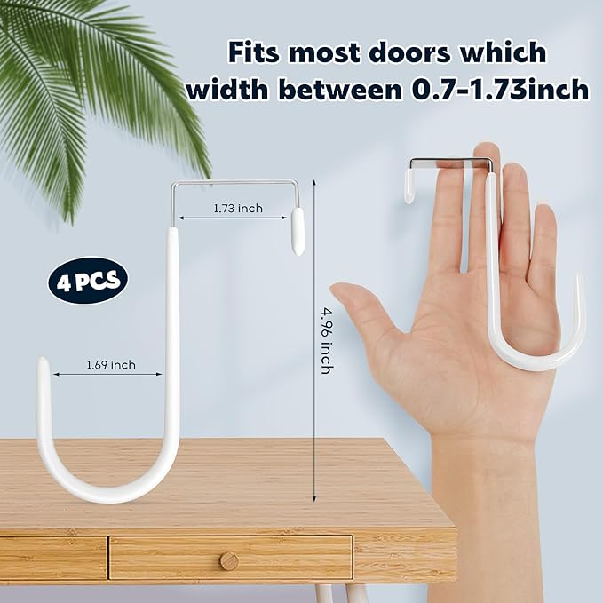 HOOSUN 4 Pack Over The Door Hooks,4.96In Hooks for Hanging Heavy Duty Door Hanger,Towel Hanger Hook Holders,Over Door Hangers Hooks Door Hanger Hooks for Hanging Clothes,Towels,Hats,Coats,Bags (White)