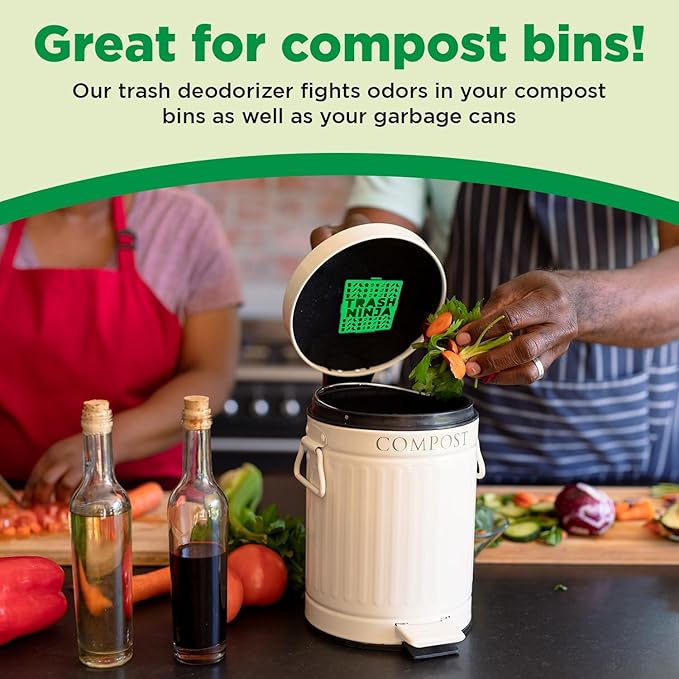 Trash Ninja Trash Can Deodorizer and Odor Eliminator (2 Pack) for Indoor Trash Cans Up to 10 Gallons, Made with Natural Activated Carbon - Lasts Up to 3 Months - Garbage Can Deodorizer to Control Odor