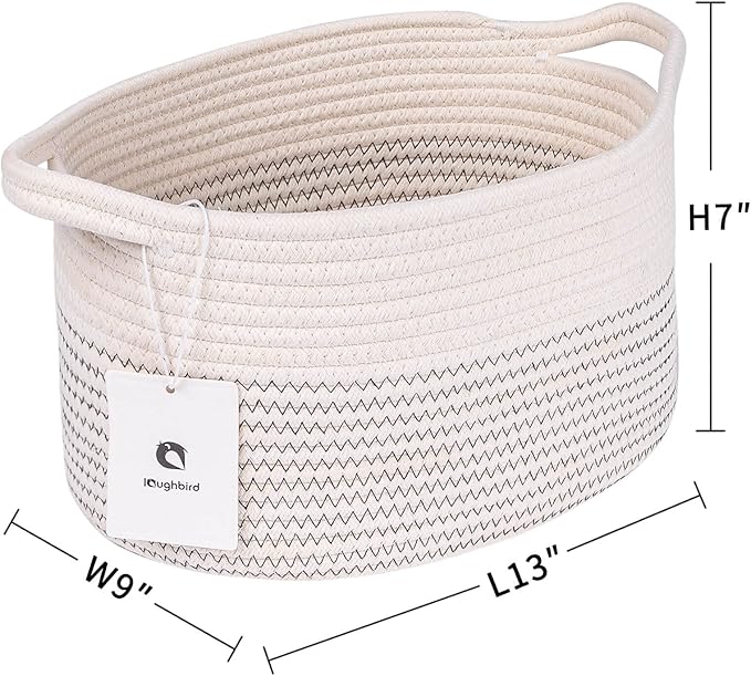 Medium and Large Woven Basket//With Handle, Used for Toys and Fabric Storage Basket used for Storing xl Storage Box, Decorative Storage Box Room 2pack (White/black line, L13×W9×H7)