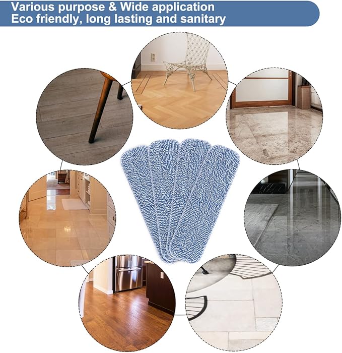 Replacement Microfiber Floor Cleaning Pads - 18''x5'' Dust Mop Refill Sweeping Pad Compatible with Bona Mop, Reusable Dry Mop Head Fits 17” to 18” Flat Mop - 4 Pack