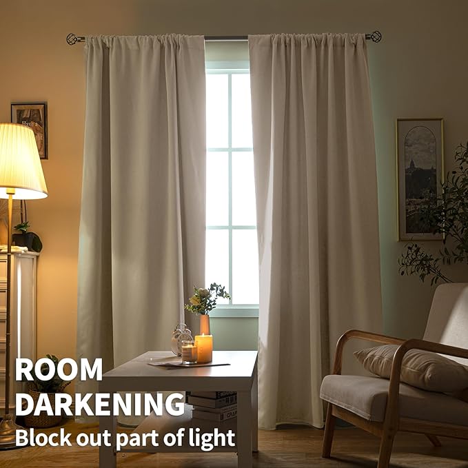 BGment Beige Blackout Curtains for Kitchen Cafe Window 34 x 40 Inch Long - Short Length Drapes with Rod Pocket Half Window Darkening Blinds for Bathroom Rv Bedroom, 2 Panels