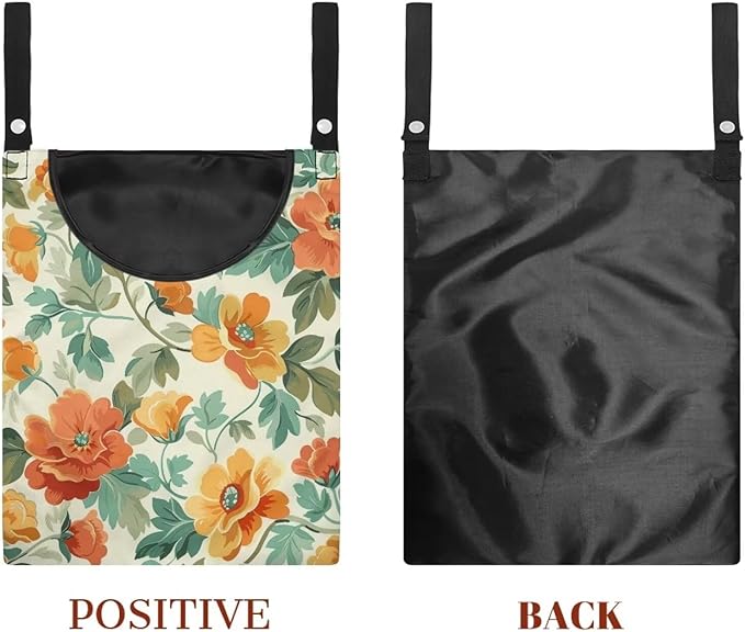 Art Flower Clothespin Bag Clothes Pin Hanging Bag Clothespin Bag with Hanging Hook 12 x 14.6 Inch Laundry Clothes Pin Holder Waterproof Clothes Pin Hanging Bag Clothespin Storage