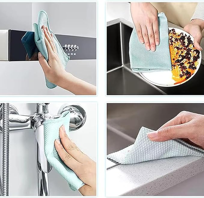 Microfiber Glass Cleaning Cloth, 10 Multi-Functional Reusable Lint Free Cloths,Stainless Steel Windshield Shower Window Cleaning Cloth, Suitable for Home, Kitchen and Auto,Glasses, Mirrors, Screens