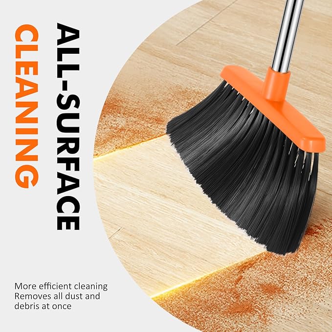 NACENA Heavy Duty Broom, 55 Inch Long Handle Outdoor Large Angle Brooms, Commercial Broom for Sweeping Indoor, for Home Garage Kitchen Office Courtyard Lobby Patio Lawn Concrete, 2 Pack (Grey&Orange)