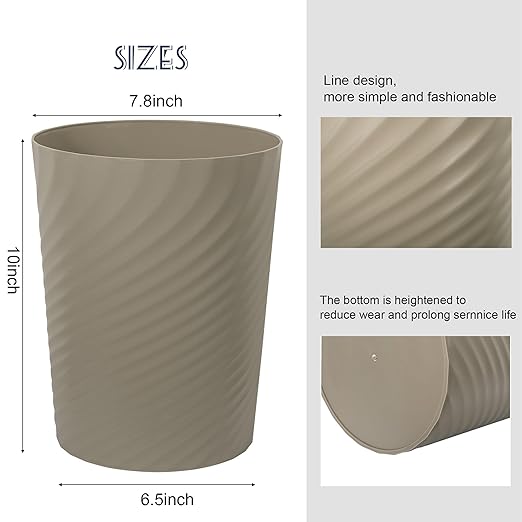 UUJOLY Plastic Small Trash Can Wastebasket, Garbage Container Basket for Bathrooms, Laundry Room, Kitchens, Offices, Kids Rooms, Dorms, (Khaki, 1.8 Gallon)
