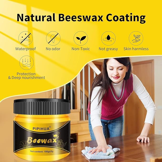 PIPIHUA Beeswax Polish and Conditioner for Wood Furniture - Waterproof & Restorer Wood Wax, Multipurpose Beeswax Furniture Polish and Cleaner for All Types and Colours(2×100g with 4 Sponges)