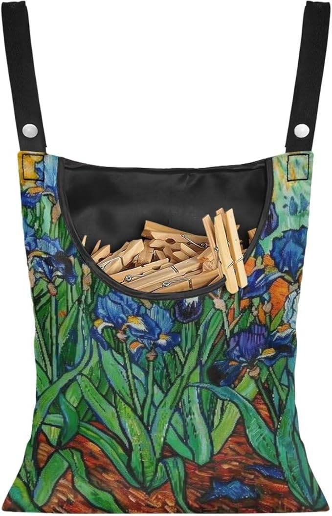 Floral Print Clothespin Organizer Bag Fashion Clothespin Storage Organizer with Large Opening Rotatable Clothespin Storage Bag Laundry Clothespin Bags, Clothespin Storage Hanger Bag