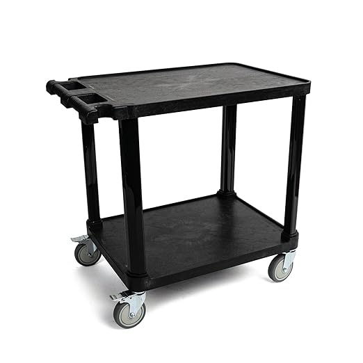 Pearington 2-Tier Compact Multi-Purpose Plastic Utility Cart with Lockable Wheels up to 150lbs, Black