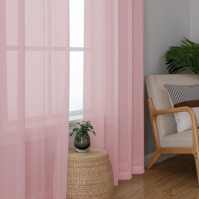 Chyhomenyc Blush Pink Sheer Curtains 84 Inches Long 2 Panels Set - Light Filtering Pink Curtains for Living Room, Soft Rod Pocket Bedroom Window Drapes, 42Wx84L inch, 2PCS
