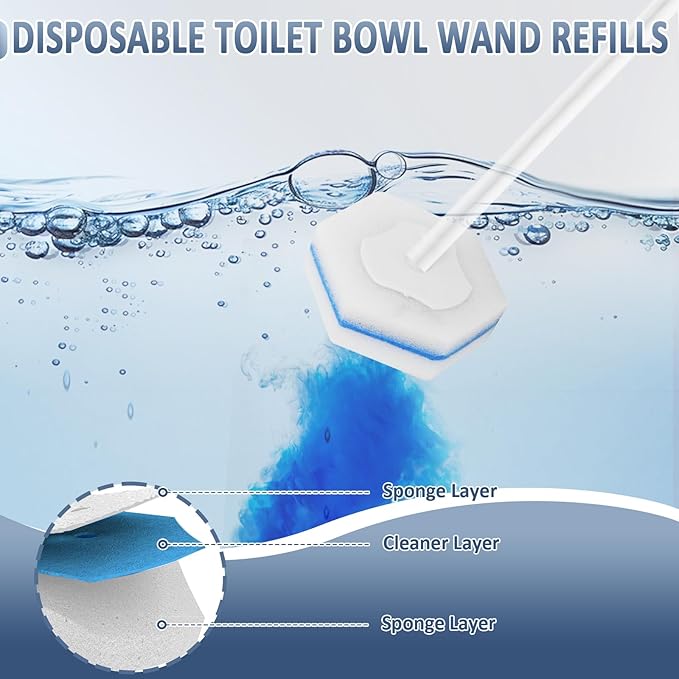 Disposable Toilet Bowl Wand Refills, Wand Replacement Head for Bathroom Deep Cleaning, Disposable Toilet Cleaner Refill Pads Compatible with Most Toilet Brushes(50 Packs)