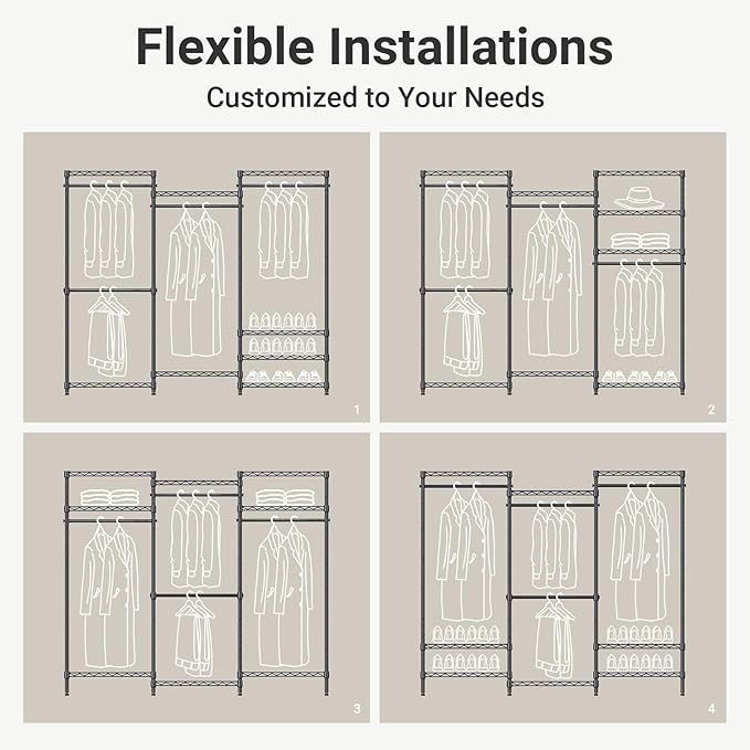 VIPEK V5C Covered Clothes Rack Heavy Duty Portable Closet Wardrobe, Freestanding Black Metal Clothing Rack with Grey Oxford Fabric Cover, Adjustable Custom Closet Rack, 57.9" Lx17.3 Wx76.4 H (Medium)