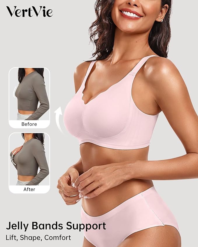 Vertvie Womens Seamless Bras No Underwire Supportive Wireless Push Up Full Coverage Bralette Comfort Scalloped T-Shirt Bra