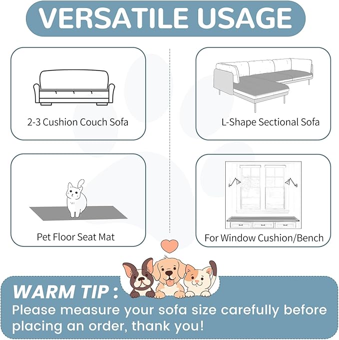 OTOB Sofa Covers for 3 Cushion Couch Washable, Fuzzy Non Slip Pet Friendly Couch Cover Protector Love Seat, All Seasons Soft Plush Furniture Bed Mats Sofa Slipcovers (Gray, 31.5" x 70.9'')
