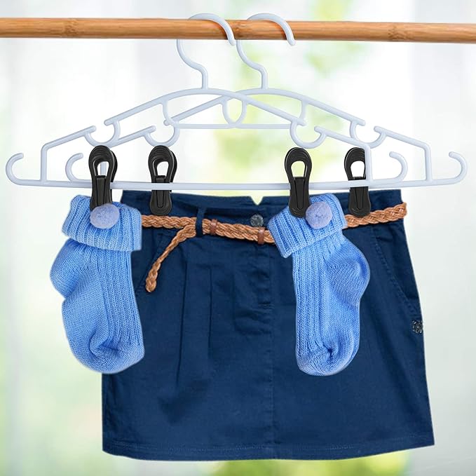 Tinfol Black Plastic Hanger Clips, 24PC Strong Pinch Grip Coat Clips for Skirt Pant Hangers, Multi-Purpose Clothes Hanger Clip for Rounded Hangers
