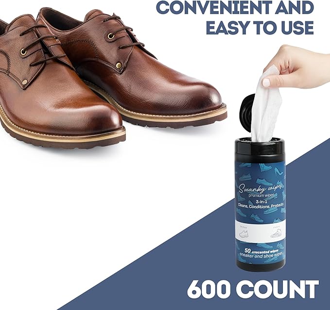 Swanky Shoe Cleaner Wipes - Leather and Sneaker Cleaner, Removes Dirt, Grime and Stains, Quick & Easy Shoe Sole and Boot Cleaning Wipes, Essential Shoe Cleaning Supplies - Canister, 600 Count
