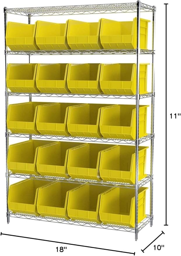 Akro-Mils 30260 AkroBins Plastic Storage Bins, Space-Saving Stackable Bins for Garage, Pantry, Craft Organization, 18" x 11" x 10", Stone, 6-Pack