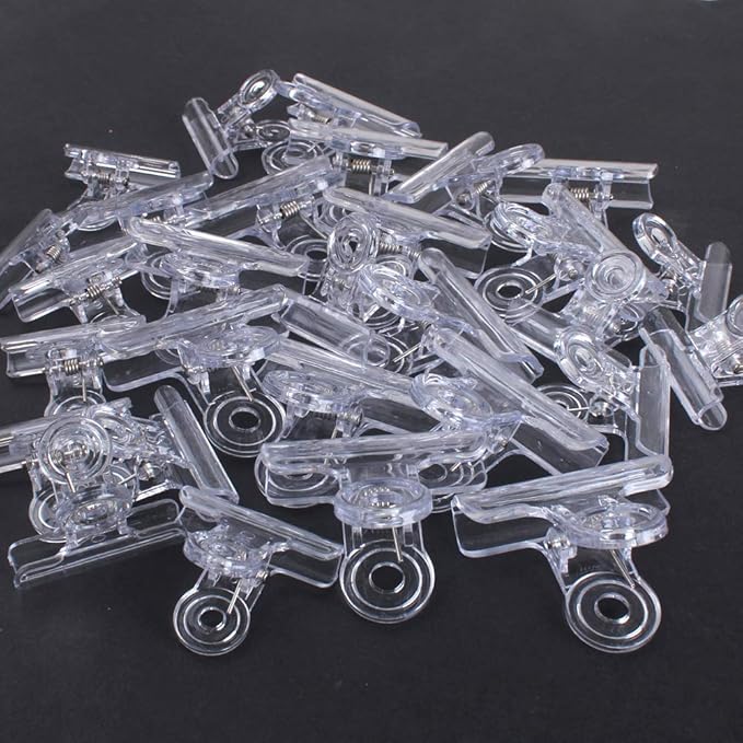 30 Pack Plastic Clear Clips Clamps, 1-1/2 Inch and 2 Inch Sizes