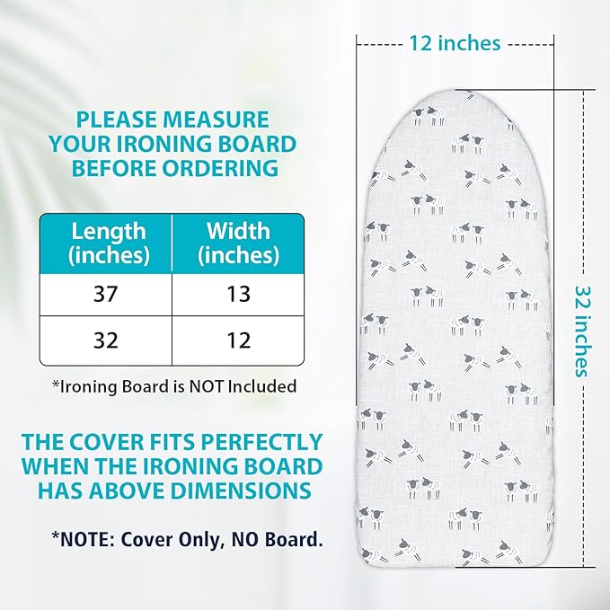 Table Top Ironing Board Cover 12 x 32 inch, 3 Layers Small Iron Board Cover, Heat Reflective Thick Padding with Elasticized Edges (Gray Sheep)