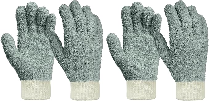 MIG4U Microfiber Dusting Gloves House Cleaning Glove for Blinds, Windows, Shutters, Furniture, and Car, Reusable Lint-Free Gray 2 Pairs S/M