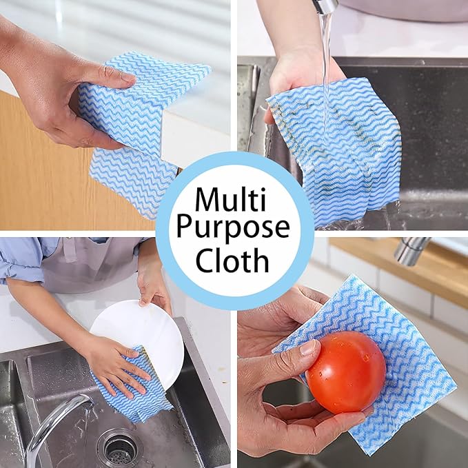 Disposable Cleaning Cloths Multi-Purpose Heavy Duty Disposable Dish Cloth Dish Rags for Kitchen, 7.87 x 15.75 inches -50 Counts/Pack,Blue