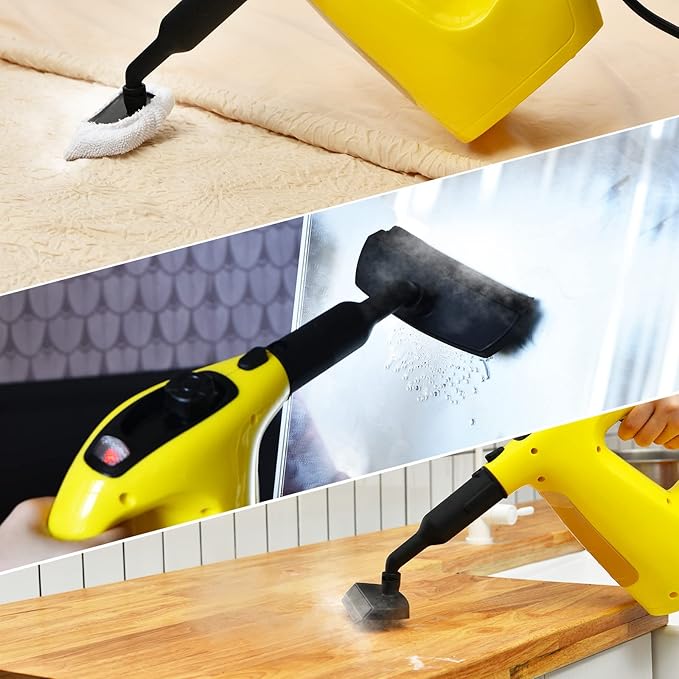 COSTWAY Handheld MultiPurpose Steam Cleaner with 17 Pieces, 350ml Large Capacity Steam Mop Continuous Fill water, Portable Chemical-Free Steamer for Home Use, Floors, Windows, 1400W, Yellow