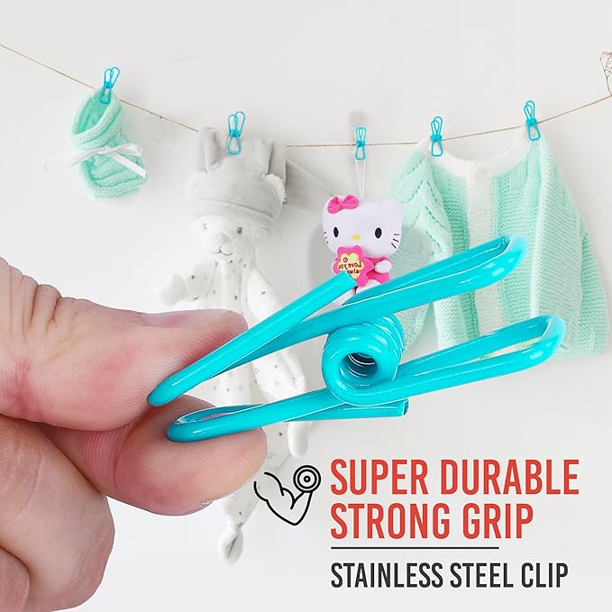 30 Pack Blue Chip Bag Clips for Food - PVC 2 Inch Coated Sealer for Sealing Food - Paper Holder, Clothesline Clip for Laundry Hanging, Kitchen Bags, Multipurpose Clothes Pins