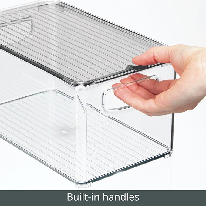 mDesign Plastic Deep Storage Bin Box Container with Lid and Built-In Handles - Organization for Fruit, Snacks, or Food in Kitchen Pantry, Cabinet, Cupboard, Ligne Collection, 6 Pack, Clear/Smoke Gray