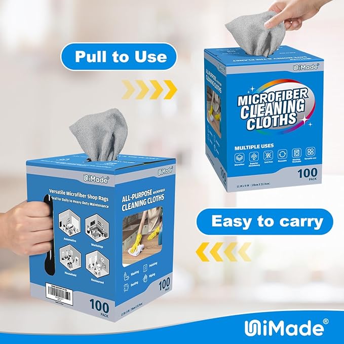 Microfiber Cleaning Cloth, 100 Sheets Microfiber Towels for Cars Commercial Grade Washcloths Lint-Free Bulk Shop Towel Cleaning Rags for Mechanic Restaurant Garage Housekeeping, 11"x 9", Grey
