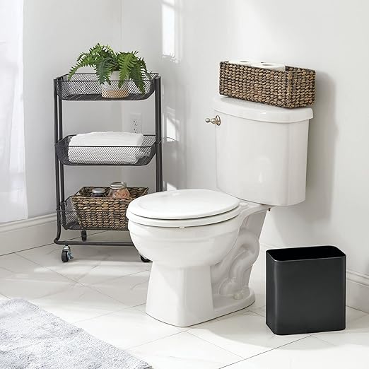 mDesign Small Metal 2.4 Gallon Trash Can Wastebasket Garbage Bin for Bathroom - Mini Slim Rubbish Waste Bin for Master or Guest Bath, Bedroom, Garage, Laundry Room, or Playroom, Black, Pack of 1