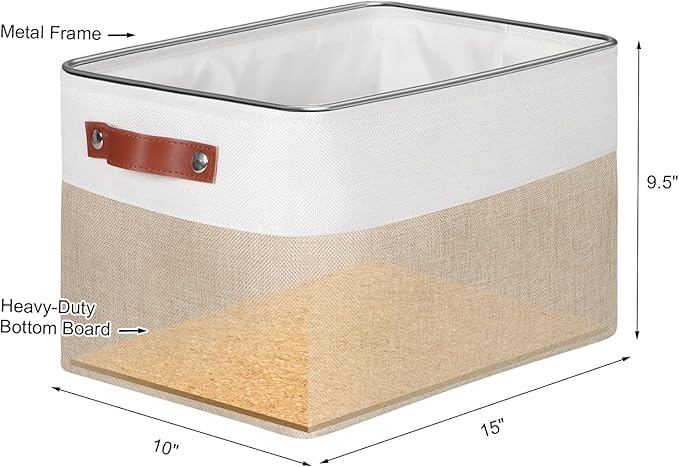 Univivi 15 inch Storage Baskets for Shelves with Handles Hard Bottom Closet Organizer Fabric Bins Large Organizer Basket for Closet Organizing (Khaki- 4 Pack )