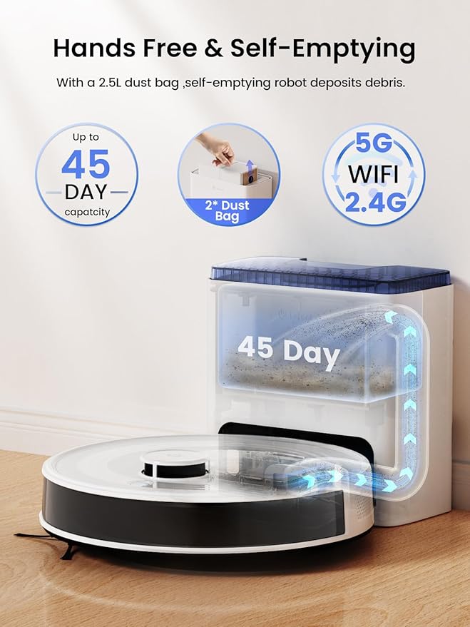 Lefant M2L Plus LiDAR Robot Vacuum and Mop, 190° PSD Obstacle Avoidance, 6000Pa Strong Suction, 45-Day Capacity, Multi-Floor Mapping, 130 Min Runtime, WiFi/Alexa/APP/iWatch