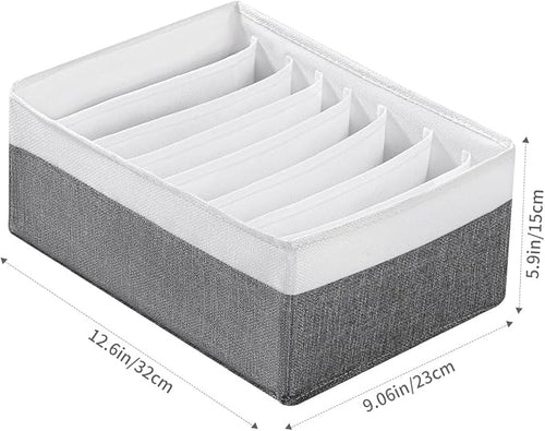 4 Packs T-shirt Drawer Organizers for Clothing,8 Grids Compartment Wardrobe Storage Box, Washable Clothes Organizer for Legging,Silk Scarve-12.59''x9.05''x5.9-GreyWhite