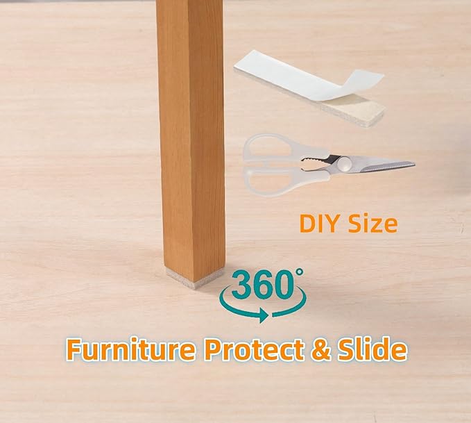 Furnigear Felt Strips with Adhesive Backing for Furniture - Felt Furniture Pads for Hardwood Floors, Furniture Chair Feet Felt Pads, Furniture Floor Protector Sliders 30 Pcs 3 x 1/2" Rectangular Beige