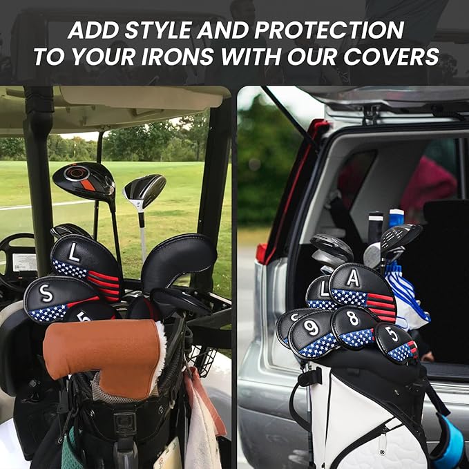 FINGER TEN Premium Synthetic Leather Stylish Iron & Wedge Golf Head Covers Value 12 Piece Set, Embroidered Labels & Fits Most Clubs Gift Set, Travel Protection Accessories