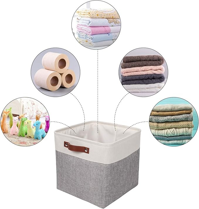 Univivi Storage Bins with Hard Bottom,13 x 13 x13 Cube Storage Baskets with Handles,Gray Foldable Fabric Storage Bins Organizer Baskets for Closet