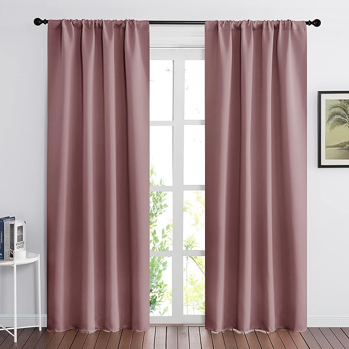 RYB HOME Living Room Curtains Blackout - Light Block Energy Efficiency Small Window Treatment Drapes for Kitchen Dining Baby Nursery Farmhouse Decor, W 42 x L 84 inch, Dusty Rose, 2 Panels