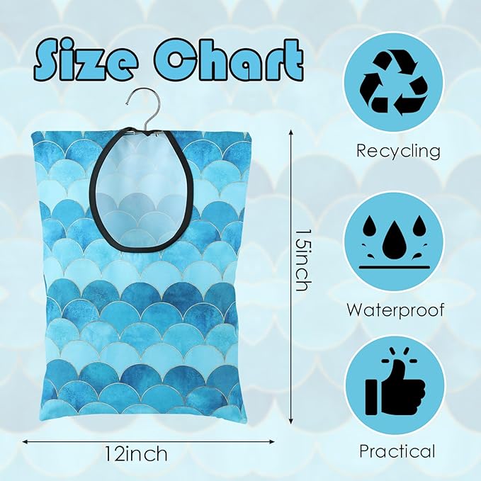 2 Pcs Summer Clothes Pin Bag Mermaids Clothespin Bag Holder Clothespin Holder 15 X 11 Inch Clothes Pin Hanging Bag Clothespin Bag for Clothesline Outdoor Outside Wardrobe and Laundry Room