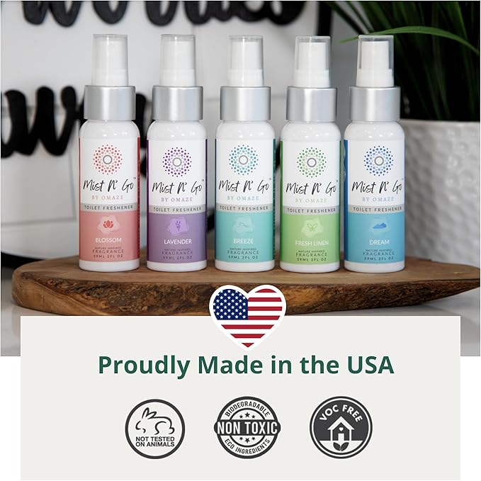 Mist N’ Go by Omaze Travel Bathroom Spray for Toilet Spray Odor Eliminator - Travel Toilet Spray for Bathroom Air Freshener Spray for Bathroom Deodorizer - Dream Regular Size (2oz x3)