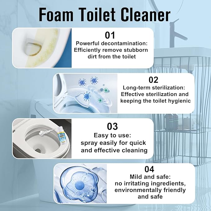 2PCS Foam Toilet Cleaner,New Powerful Foaming Toilet Bowl Cleaner,Foaming Bathroom Cleaner for Home,Instant Powerful Cleaner for Toilets Squatting Pans