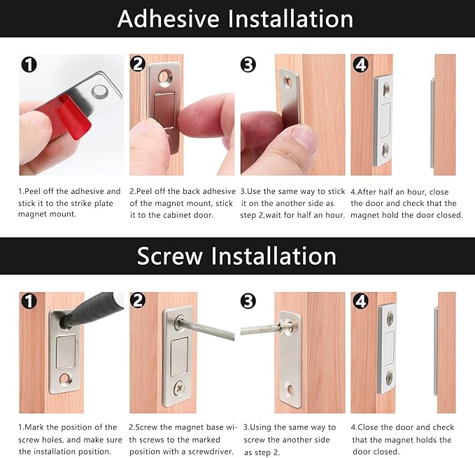 Cabinet Magnetic Catch, 6 Pack Ultra Thin Magnetic Cabinet Door Catch, Adhesive Cabinet Magnets for Kitchen Drawer Cabinet Door Closet, Concealed Strong Magnetic Cabinet Latch