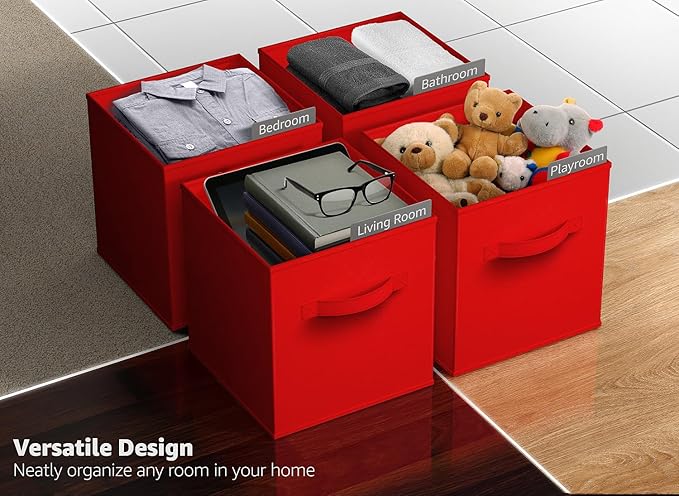 Sorbus 13 Inch Storage Bins - Sturdy Collapsible Fabric Storage Cubes with Handle - 8 Foldable Baskets for Organizing Clothes, Toys, Books - Storage Baskets for Shelves, Closets