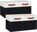 DULLEMELO Fabric Storage Bins for Shelves, Cube Storage Organizer Bins with PU Handles, Set of 4 Decorative Collapsible Storage Bins for Cube Storage,White&Black