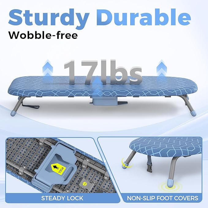 APEXCHASER Ironing Board Small with Iron Holder, Tabletop Small Iron Board with 2 Heat Resistant Ironing Covers, Portable Tabletop Ironing Board with Non-Slip Feet for Home Travel Use